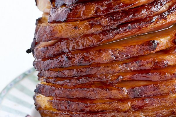Beautifully caramelized spiral Baked Ham.