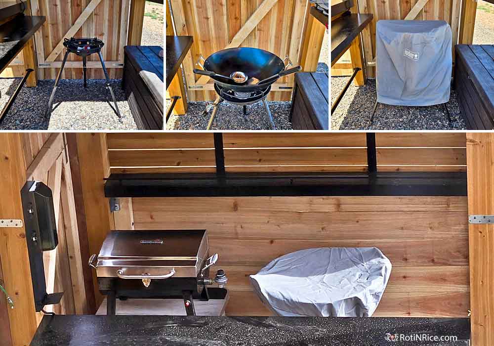 Moving in to the Outdoor Kitchen with Kahuna burner, wok, and gas grill.