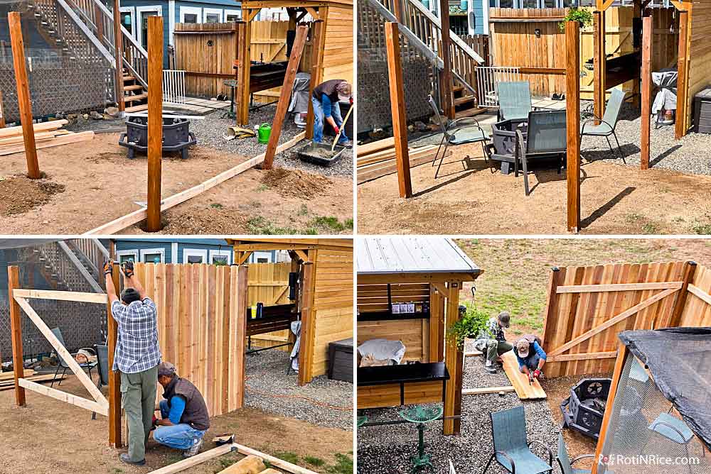 Installing a corner fence for privacy.
