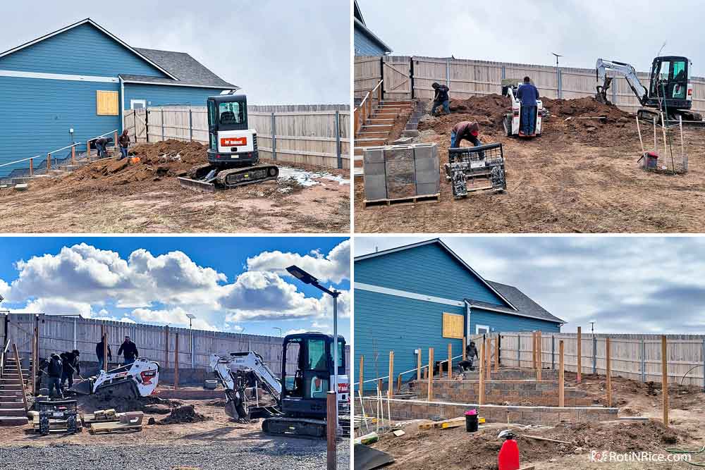 Work in progress on the 3 retaining walls.