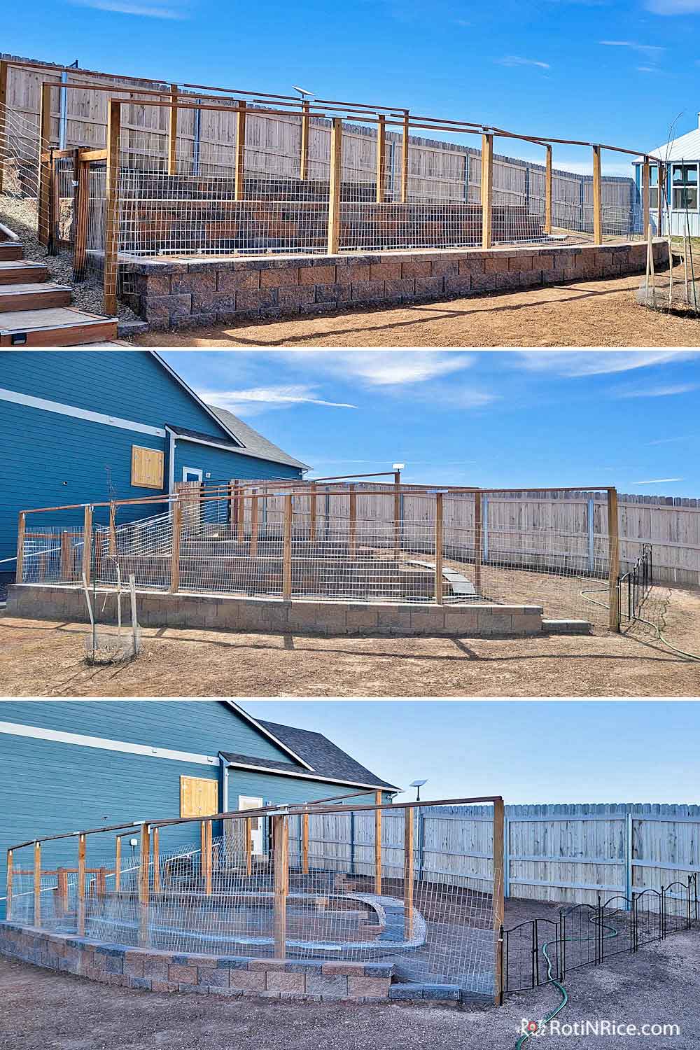 We installed fencing and hail protection around and over the retaining walls.